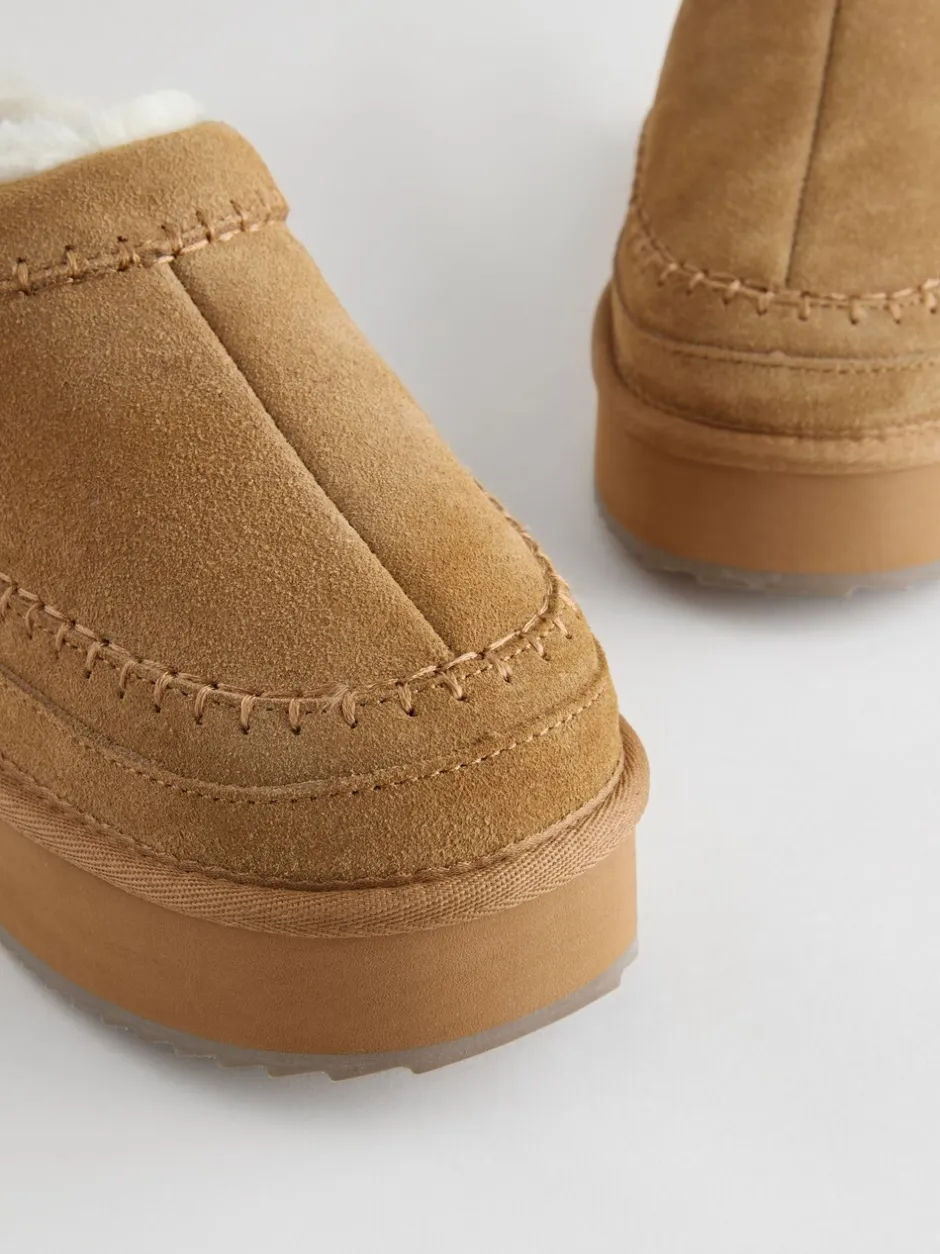 Lage Schoenen|Schoenen Met Hakken*Next Kastanjebruin - Leather Cosy Borg Lined Slip-On Shoes