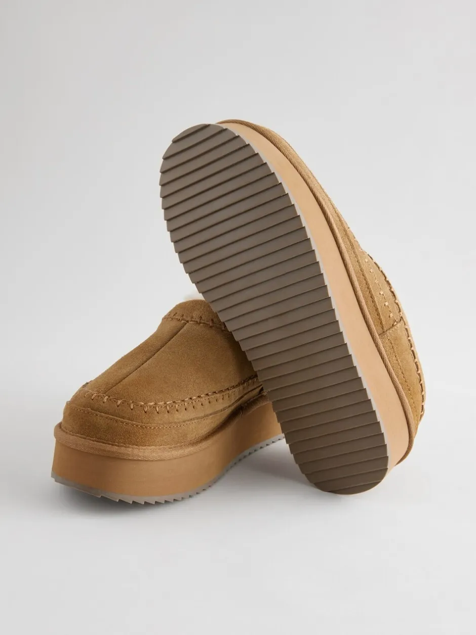 Lage Schoenen|Schoenen Met Hakken*Next Kastanjebruin - Leather Cosy Borg Lined Slip-On Shoes