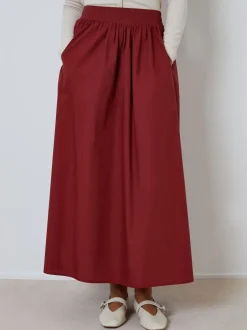 Rokken|Threadbare Kastanjebruin-rood - Midi rok met zakken