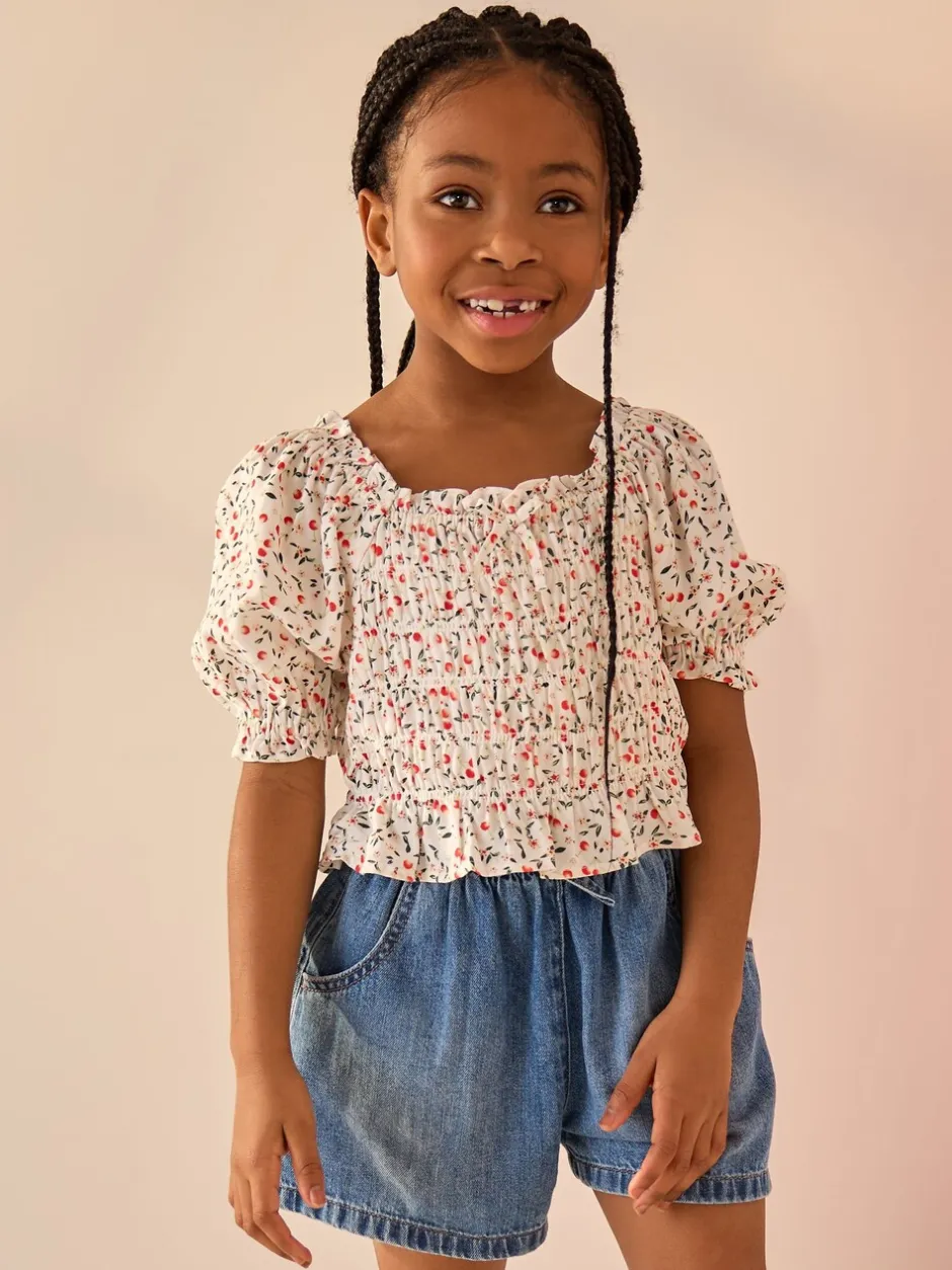 Overhemden En Blouses|Next - Gesmokte blouse (3-16jr) Kersenprint