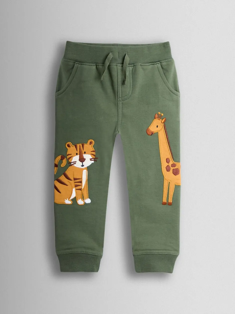 Jeans En Joggingbroeken|Jojo Maman Bébé - Safari Friends Applique Jogger Khaki