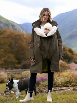 Jassen En Jacks|Moederschap*Seraphine - 3 in 1 Zwangerschaps- en draagparka met Borgvoering Khaki