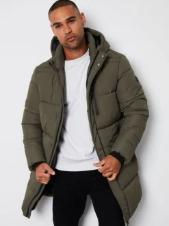 Jassen En Jacks*Threadbare - - Regenbestendige lange gewatteerde jas met capuchon Khaki