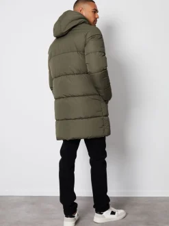 Jassen En Jacks*Threadbare - - Regenbestendige lange gewatteerde jas met capuchon Khaki