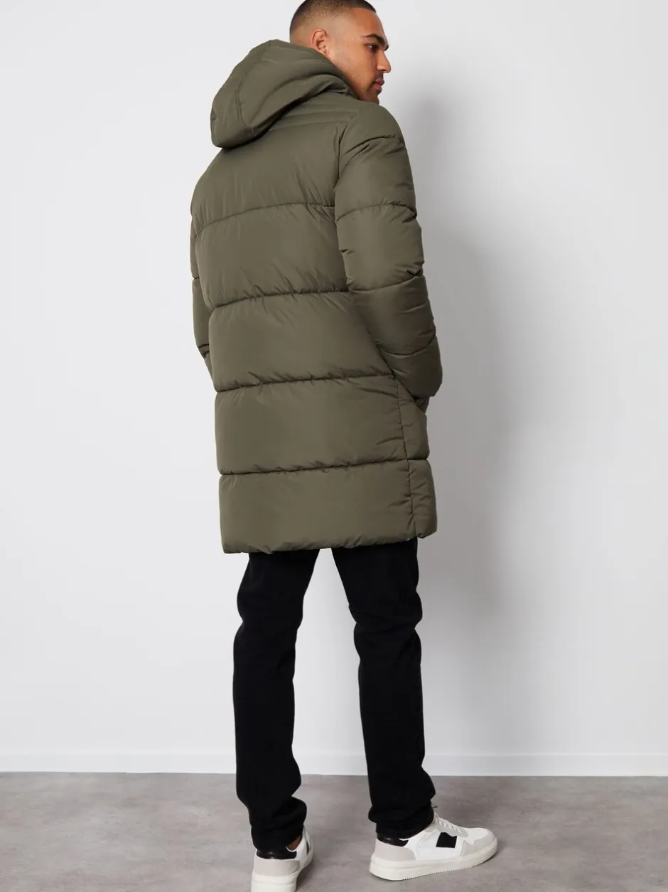 Jassen En Jacks*Threadbare - - Regenbestendige lange gewatteerde jas met capuchon Khaki