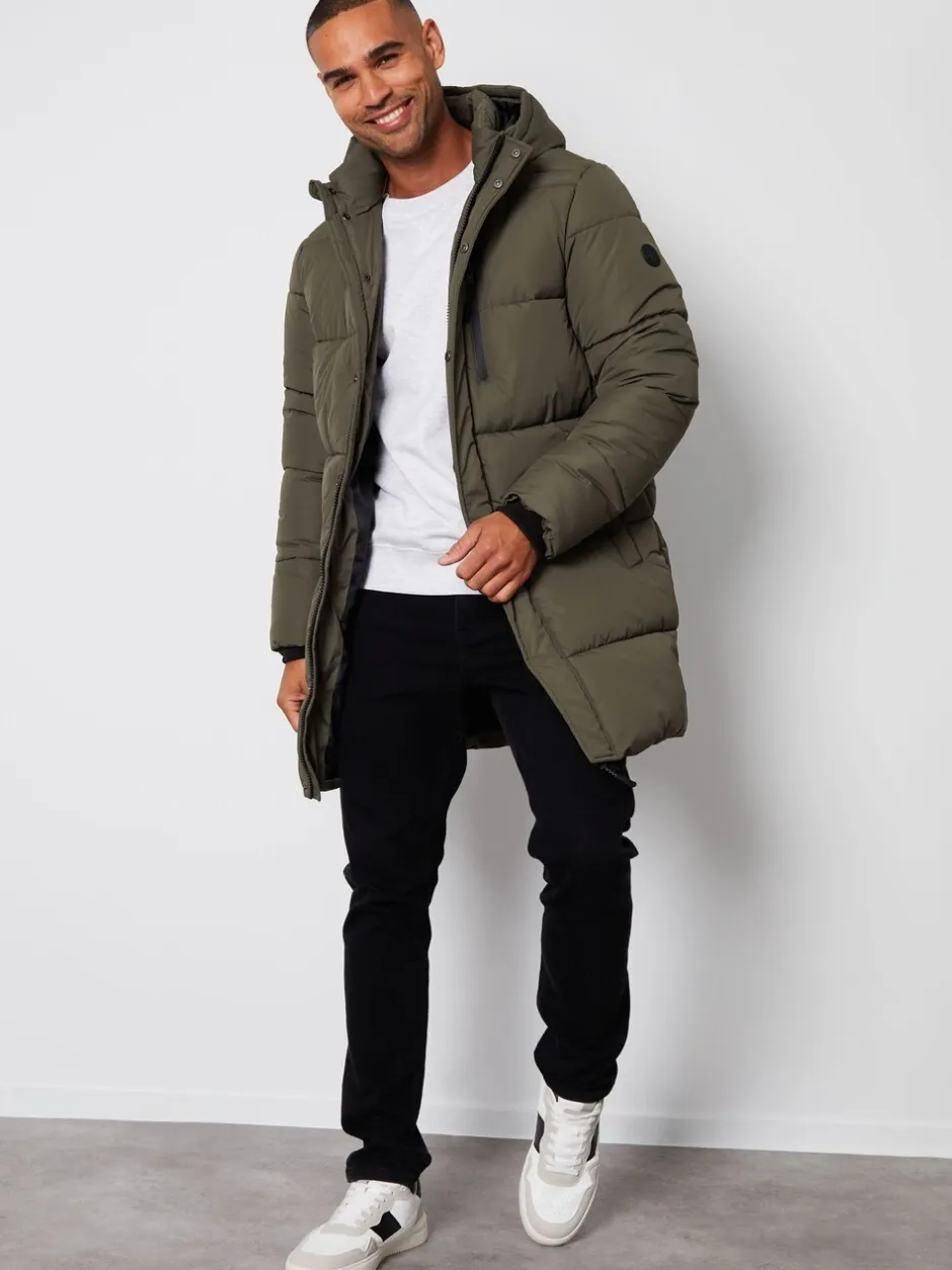 Jassen En Jacks*Threadbare - - Regenbestendige lange gewatteerde jas met capuchon Khaki