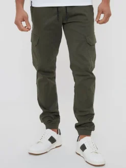 Joggingbroeken|Threadbare - cargobroek in joggingstijl van katoen met stretch Khaki