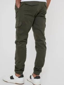 Joggingbroeken|Threadbare - cargobroek in joggingstijl van katoen met stretch Khaki