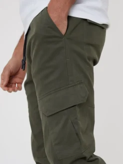Joggingbroeken|Threadbare - cargobroek in joggingstijl van katoen met stretch Khaki