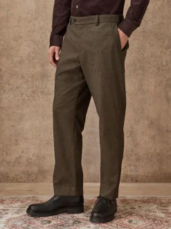 Broeken En Chino's|Next - Regular Fit Smart Brushed Cotton Trousers Khaki Green Herringbone