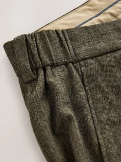 Broeken En Chino's|Next - Regular Fit Smart Brushed Cotton Trousers Khaki Green Herringbone