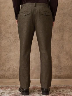 Broeken En Chino's|Next - Regular Fit Smart Brushed Cotton Trousers Khaki Green Herringbone