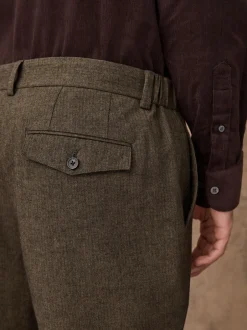 Broeken En Chino's|Next - Regular Fit Smart Brushed Cotton Trousers Khaki Green Herringbone