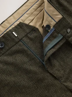 Broeken En Chino's|Next - Regular Fit Smart Brushed Cotton Trousers Khaki Green Herringbone