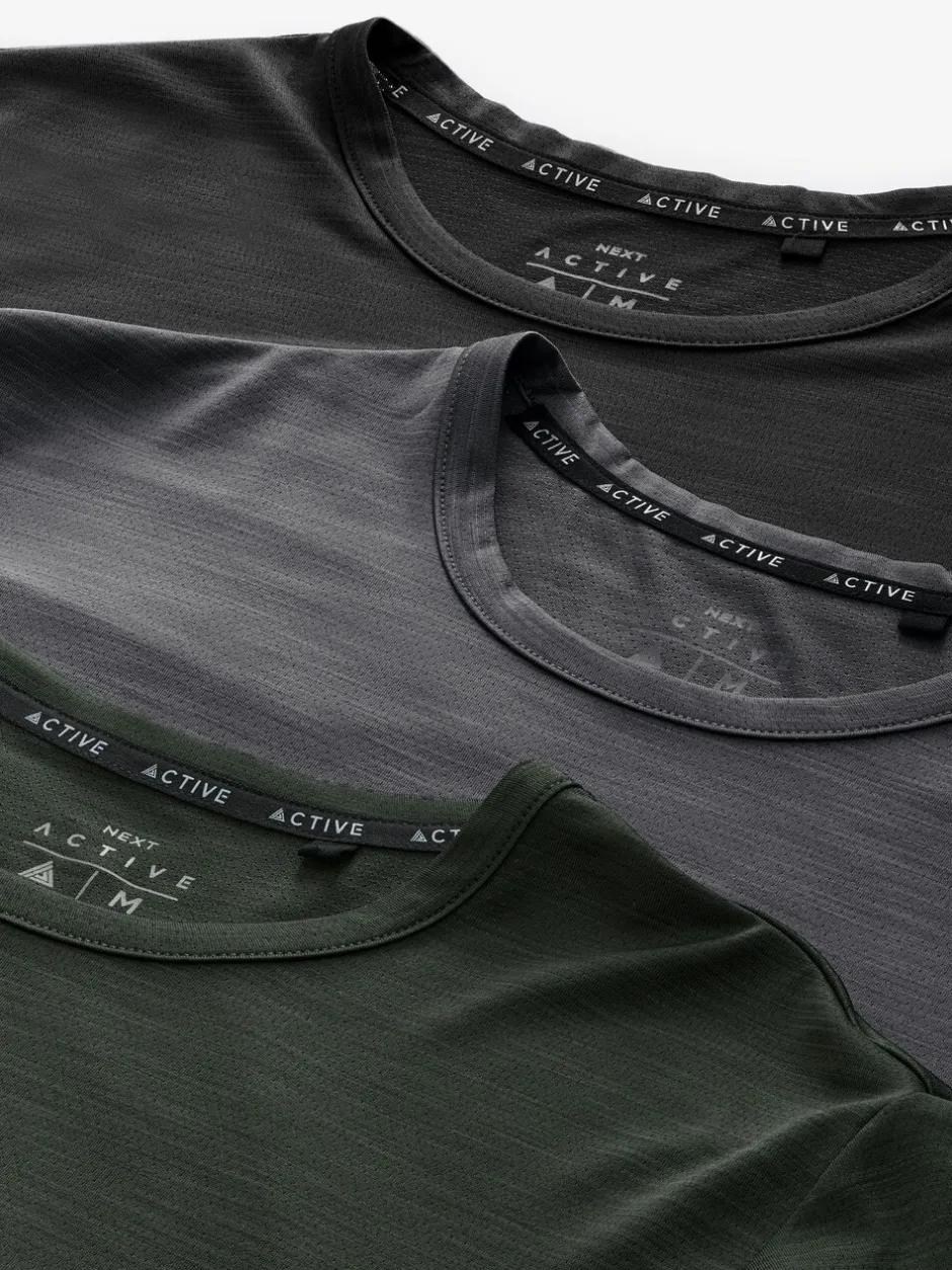 T-Shirts En Hemden*Next - T-shirt met korte mouwen - Actieve Gym Mesh Vesten 3 Pack Khakigroen/leigrijs/zwart