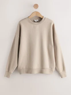 Hoody's En Sweatshirts*Next Khaki/steenkleur - Cotton Rich Brushed Back Soft Feel Ribbed Crewneck Sweatshirts 3 Pack