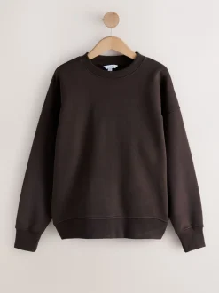 Hoody's En Sweatshirts*Next Khaki/steenkleur - Cotton Rich Brushed Back Soft Feel Ribbed Crewneck Sweatshirts 3 Pack