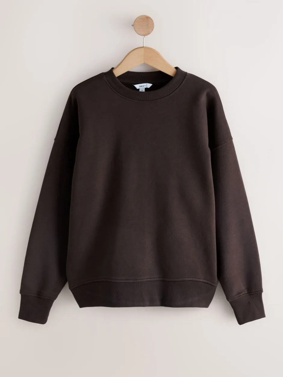 Hoody's En Sweatshirts*Next Khaki/steenkleur - Cotton Rich Brushed Back Soft Feel Ribbed Crewneck Sweatshirts 3 Pack