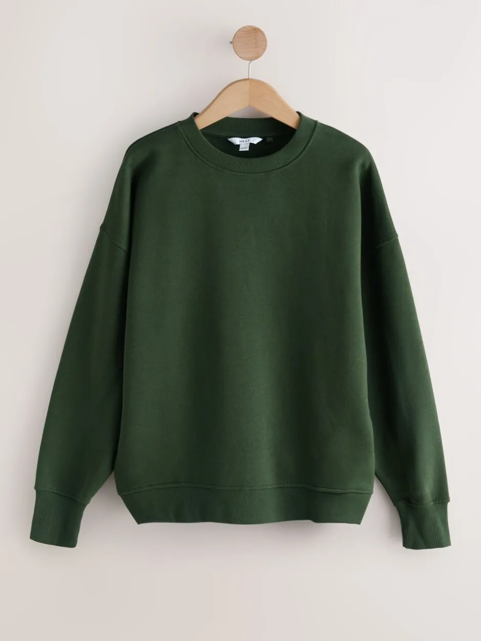 Hoody's En Sweatshirts*Next Khaki/steenkleur - Cotton Rich Brushed Back Soft Feel Ribbed Crewneck Sweatshirts 3 Pack