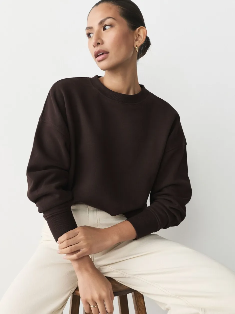 Hoody's En Sweatshirts*Next Khaki/steenkleur - Cotton Rich Brushed Back Soft Feel Ribbed Crewneck Sweatshirts 3 Pack