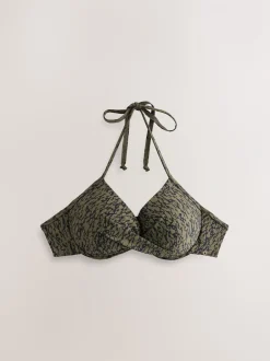 Badkleding*Next Khaki/zwarte print - Bikinibeugeltop met vulling en lage decolleté