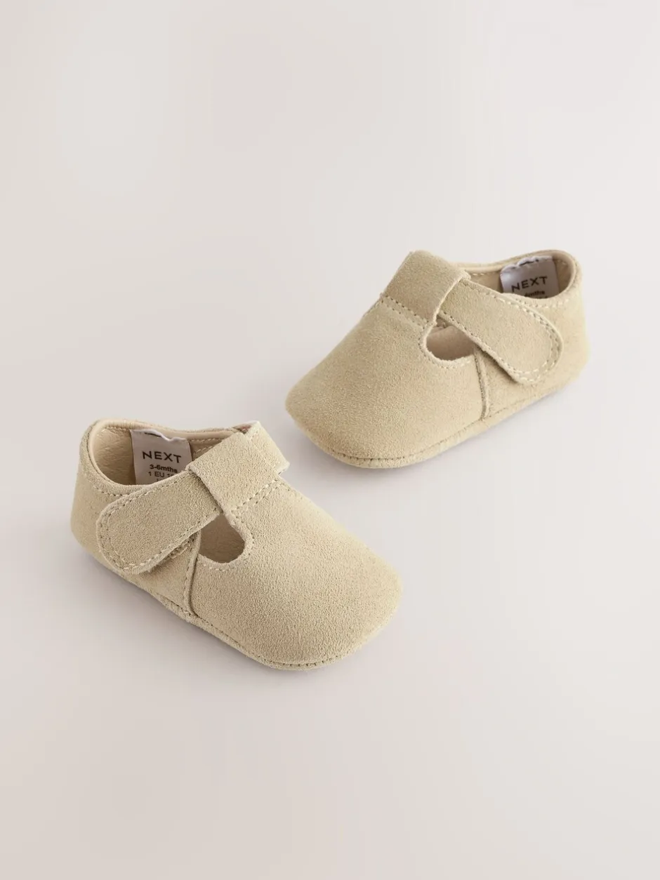 Babyschoenen|Next - Leren babyschoen met T-bandje (0 - 24 mnd) Kiezelkleurig suède