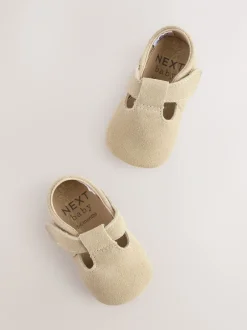 Babyschoenen|Next - Leren babyschoen met T-bandje (0 - 24 mnd) Kiezelkleurig suède