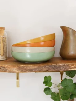 Eetservies En Pastaschalen*Kitchencraft Set of 4 Coloured Stoneware Pasta Bowl
