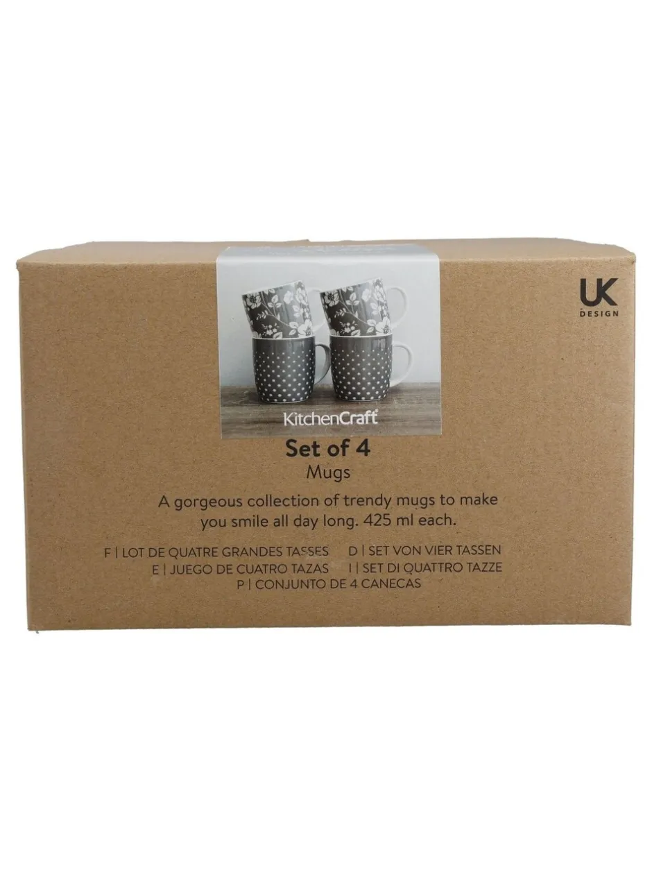 Mokken En Koppen|Kitchencraft Set of 4 Floral Polka Dot Ceramic Mugs