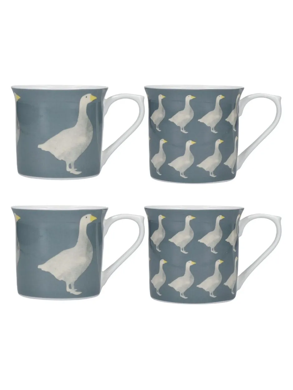 Mokken En Koppen*Kitchencraft Set of 4 Goose Patterned Bone China Mugs