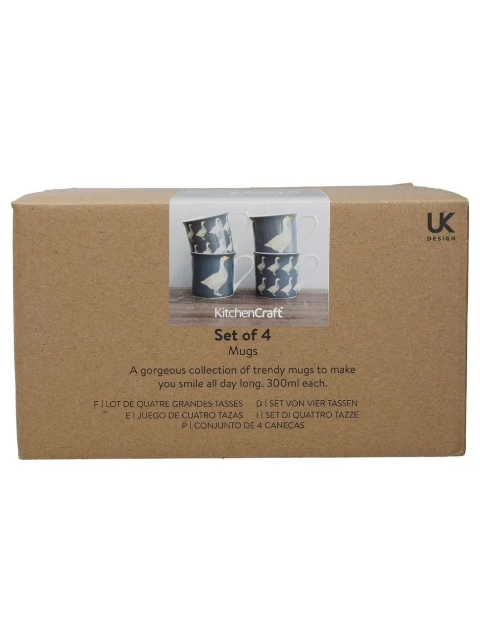 Mokken En Koppen*Kitchencraft Set of 4 Goose Patterned Bone China Mugs