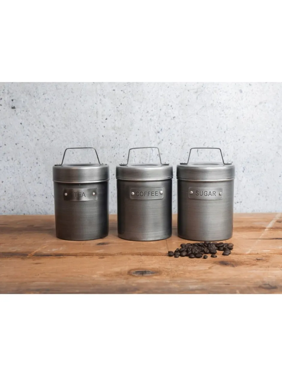 Keukenopslag|Kitchencraft Set of 4 Metal Coffee Sugar and Tea Canisters