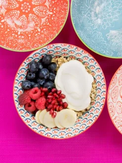 Eetservies En Pastaschalen*Kitchencraft Set of 4 Patterned Colourful Ceramic Cereal Bowls