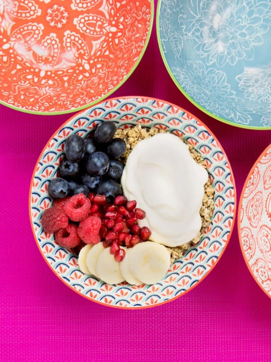 Eetservies En Pastaschalen*Kitchencraft Set of 4 Patterned Colourful Ceramic Cereal Bowls