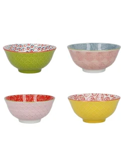 Eetservies En Pastaschalen*Kitchencraft Set of 4 Patterned Colourful Ceramic Cereal Bowls