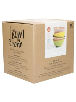 Eetservies En Pastaschalen*Kitchencraft Set of 4 Patterned Colourful Ceramic Cereal Bowls