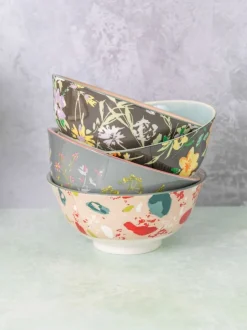 Eetservies En Pastaschalen*Kitchencraft Set of 4 Patterned Floral Ceramic Cereal Bowls