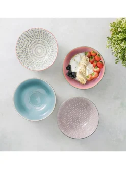 Eetservies En Pastaschalen*Kitchencraft Set of 4 Patterned Floral Ceramic Cereal Bowls