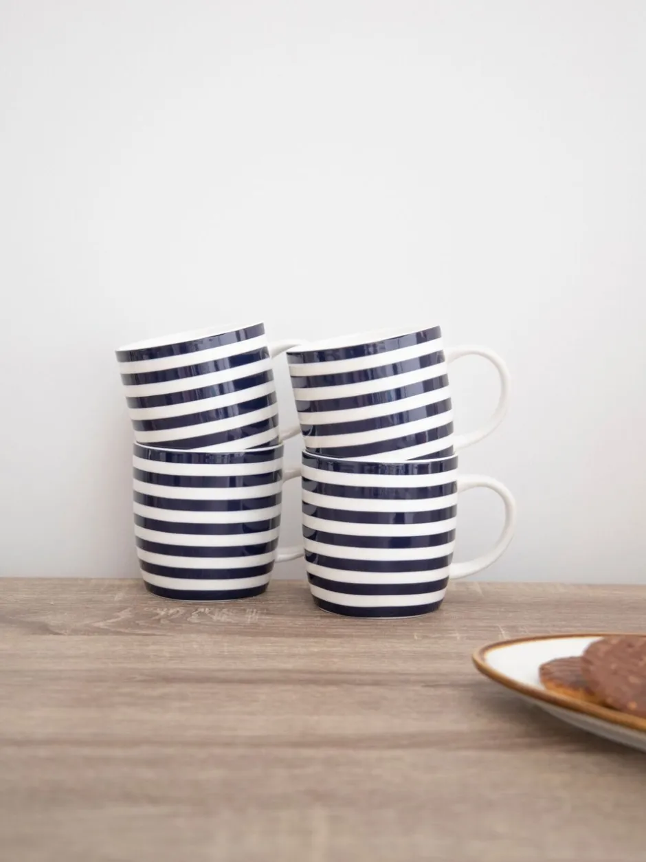 Mokken En Koppen*Kitchencraft Set of 4 Striped Ceramic Mugs