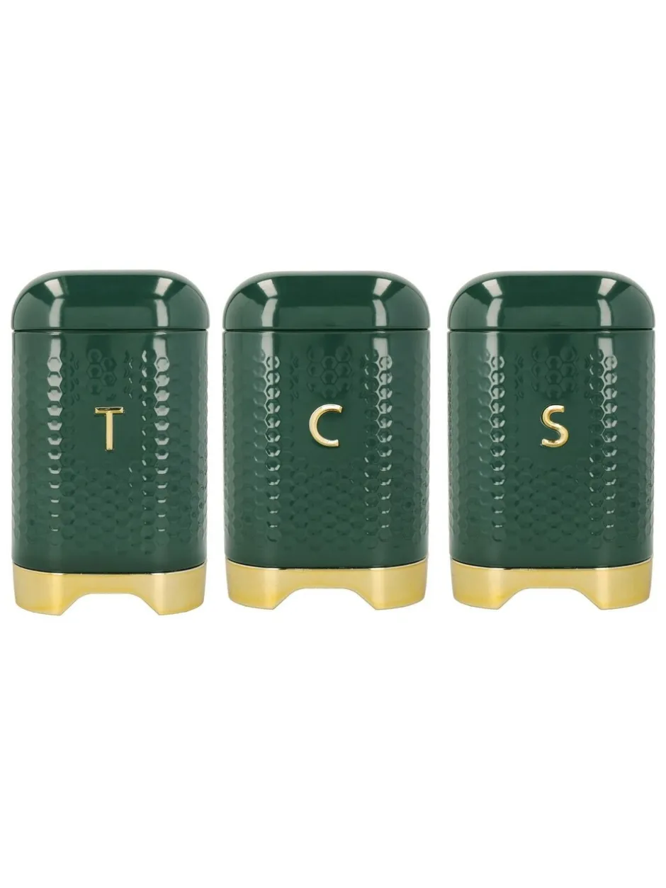 Keukenopslag*Kitchencraft Textured Geometric Tea Coffee Sugar Canisters Set