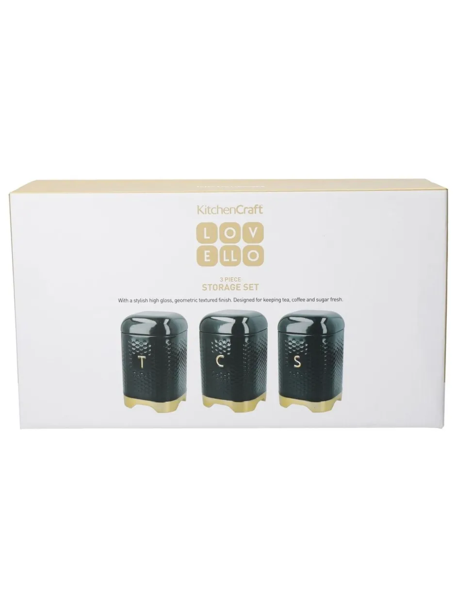 Keukenopslag*Kitchencraft Textured Geometric Tea Coffee Sugar Canisters Set