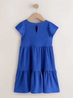 Jurken*Next - Angel Sleeve Crinkle Dress (3-16yrs) Kobaltblauw