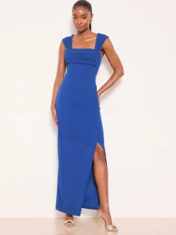 Gelegenheidskleding|Jurken|Lipsy - Square Neck Short Sleeve Ruched Maxi Dress Kobaltblauw