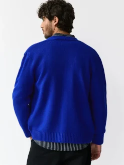 Gebreide Kleding|Next - Regular Fit Embroidered Chest Motif Cardigan Kobaltblauw