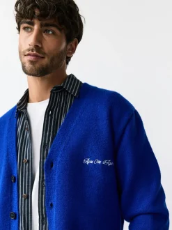 Gebreide Kleding|Next - Regular Fit Embroidered Chest Motif Cardigan Kobaltblauw