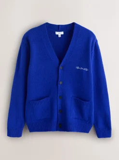 Gebreide Kleding|Next - Regular Fit Embroidered Chest Motif Cardigan Kobaltblauw