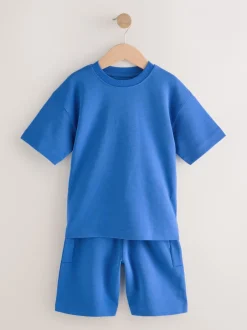 Shorts*Next - Relaxed Fit Heavyweight T-Shirt and Shorts Set (3-16yrs) Kobaltblauw