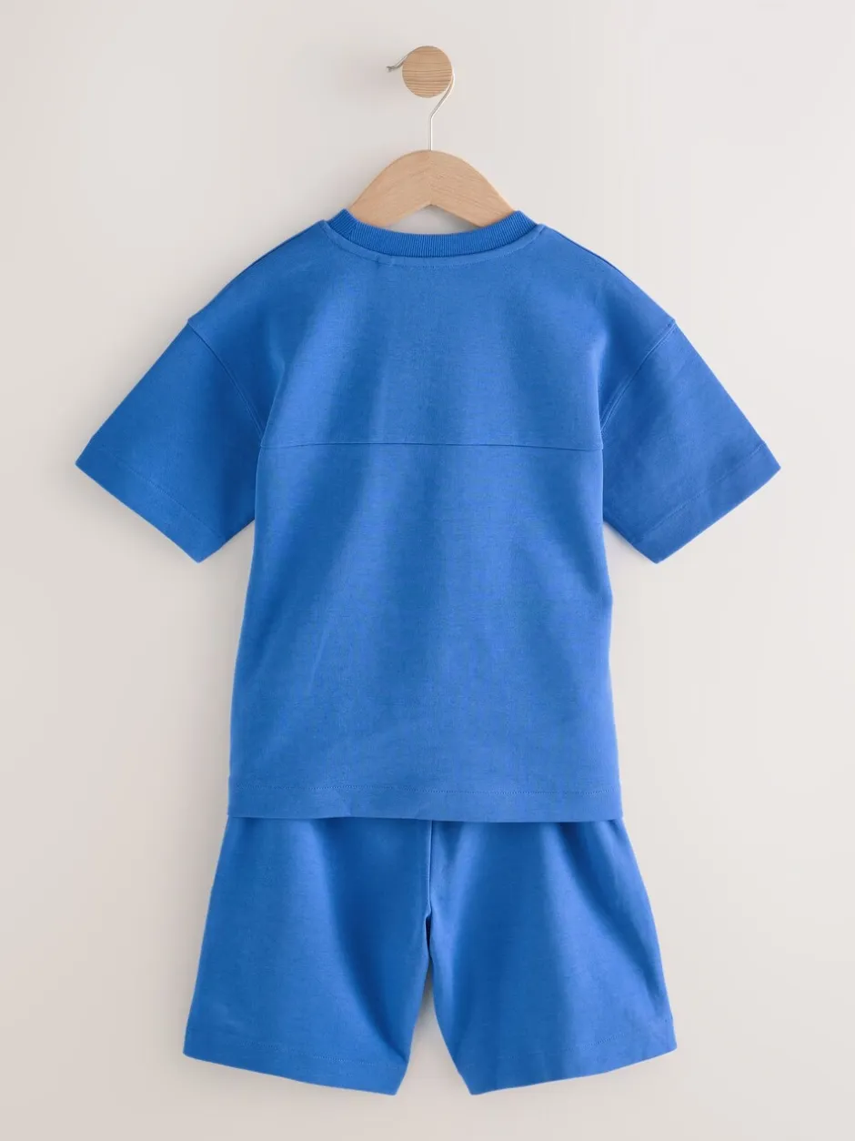 Shorts*Next - Relaxed Fit Heavyweight T-Shirt and Shorts Set (3-16yrs) Kobaltblauw