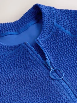 Badkleding|Next - Surfbadpak met lange mouwen Kobaltblauw met kreukeltextuur