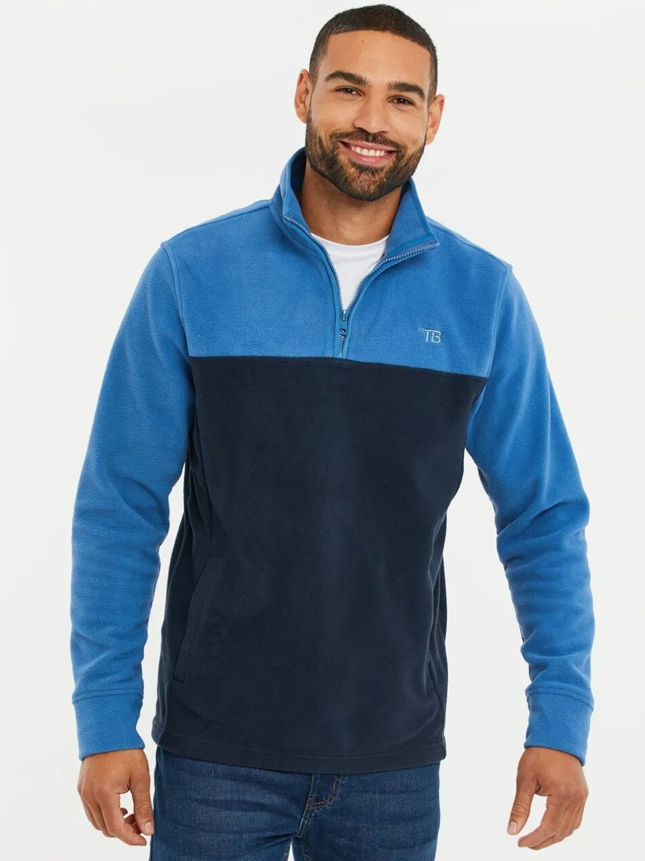 Sweaters En Hoody´S|Sweaters En Hoody´S|Threadbare Kobaltblauw/marineblauw - tweekleurige fleece sweatshirt met kwartrits